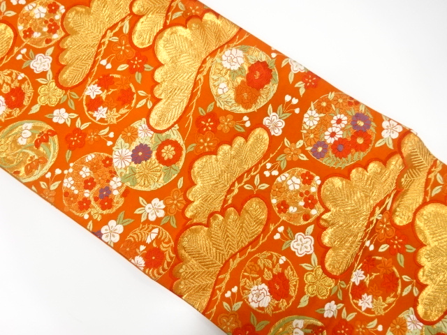 JAPANESE FUKURO OBI / WOVEN FLOWER ROUNDEL